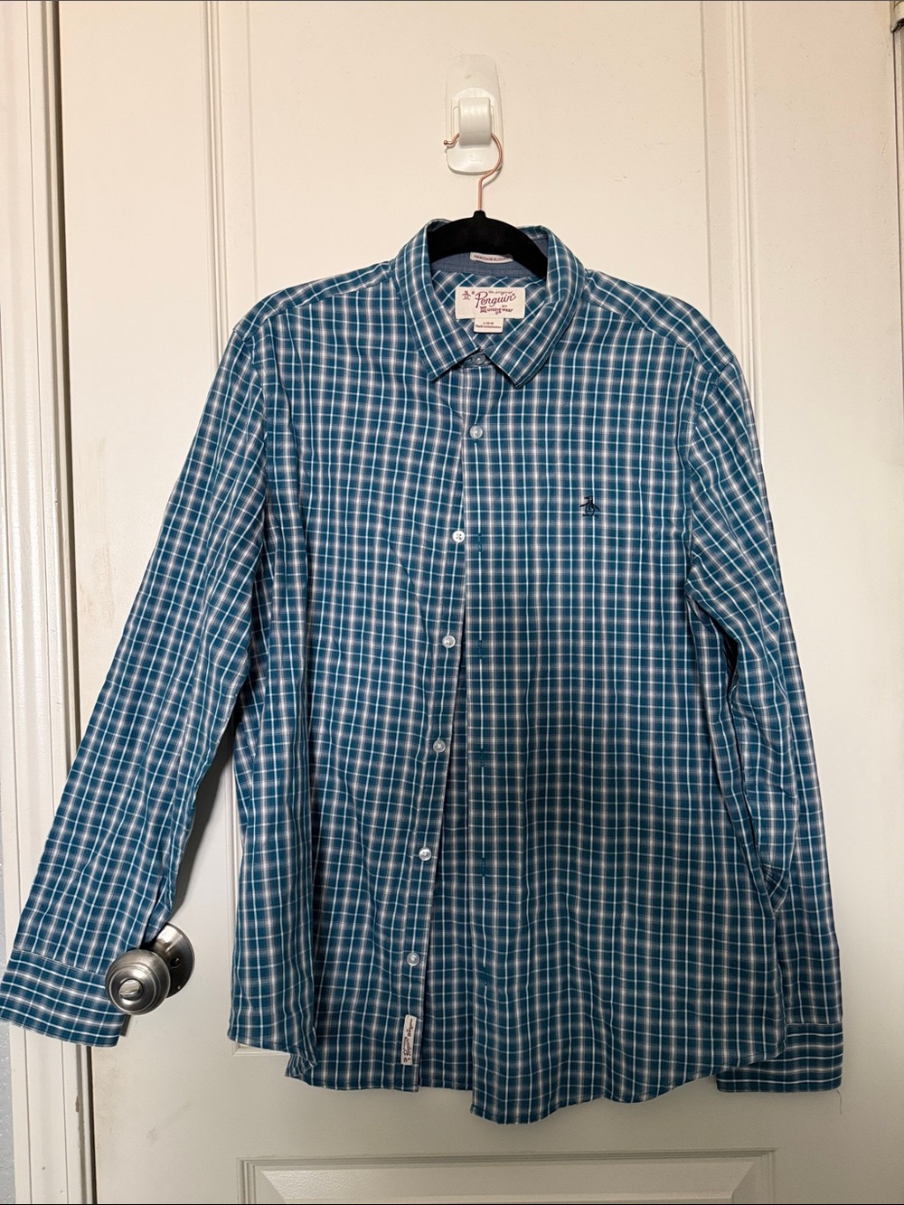 Original Penguin Teal & White Plaid Button-Down Shirt